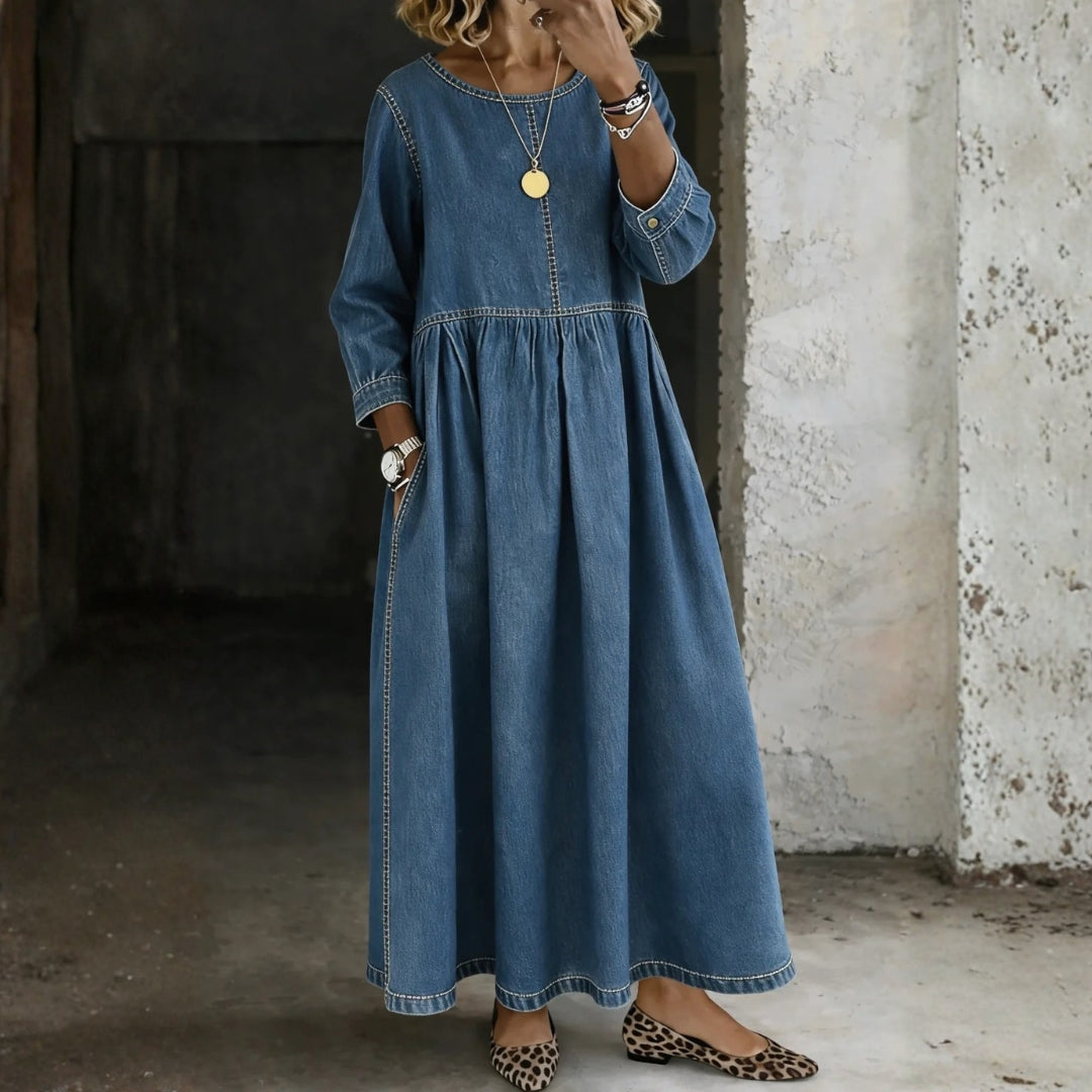 Oriana | Abito in Denim con Colletto alla Peter Pan