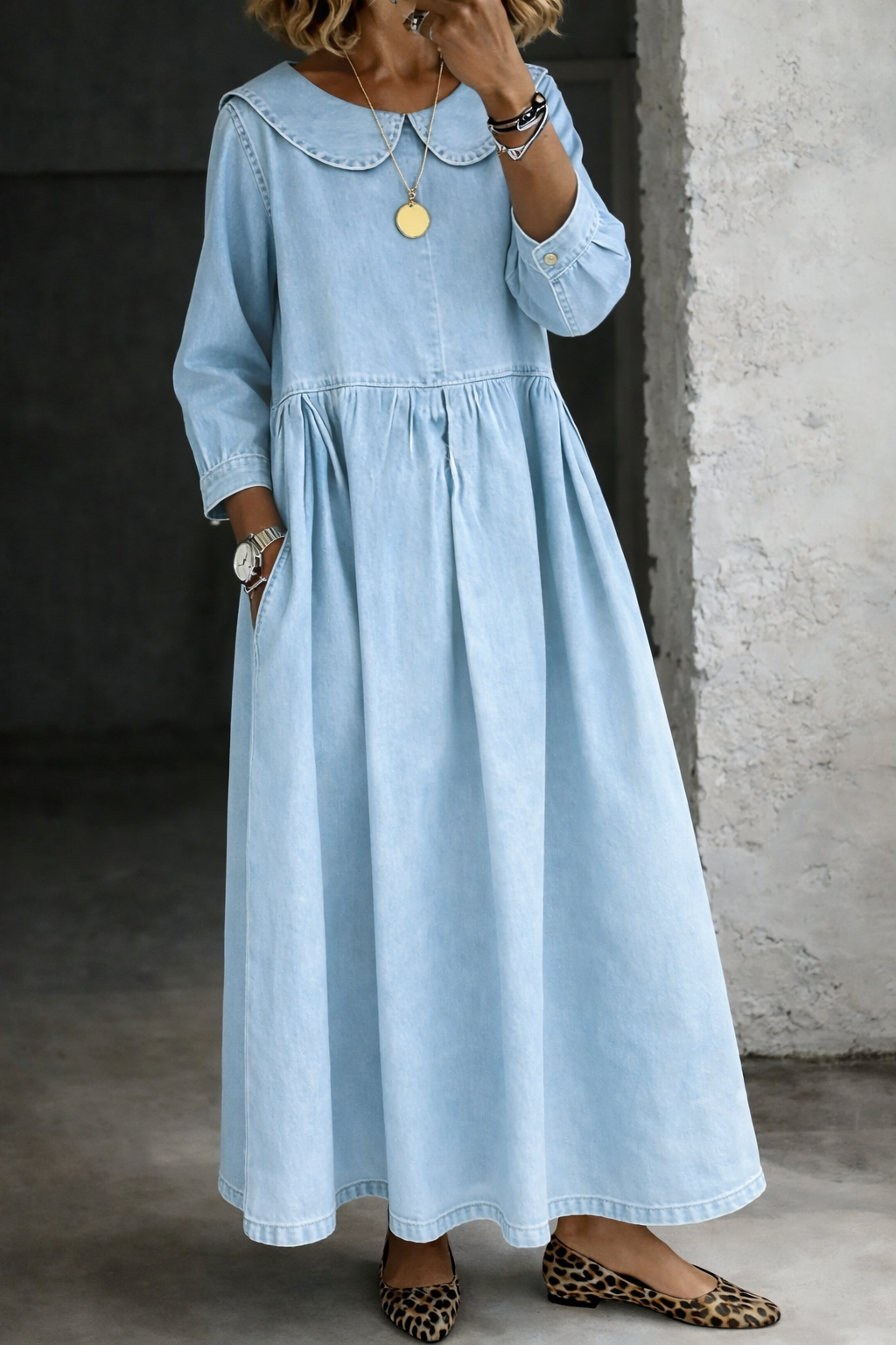 Oriana | Abito in Denim con Colletto alla Peter Pan