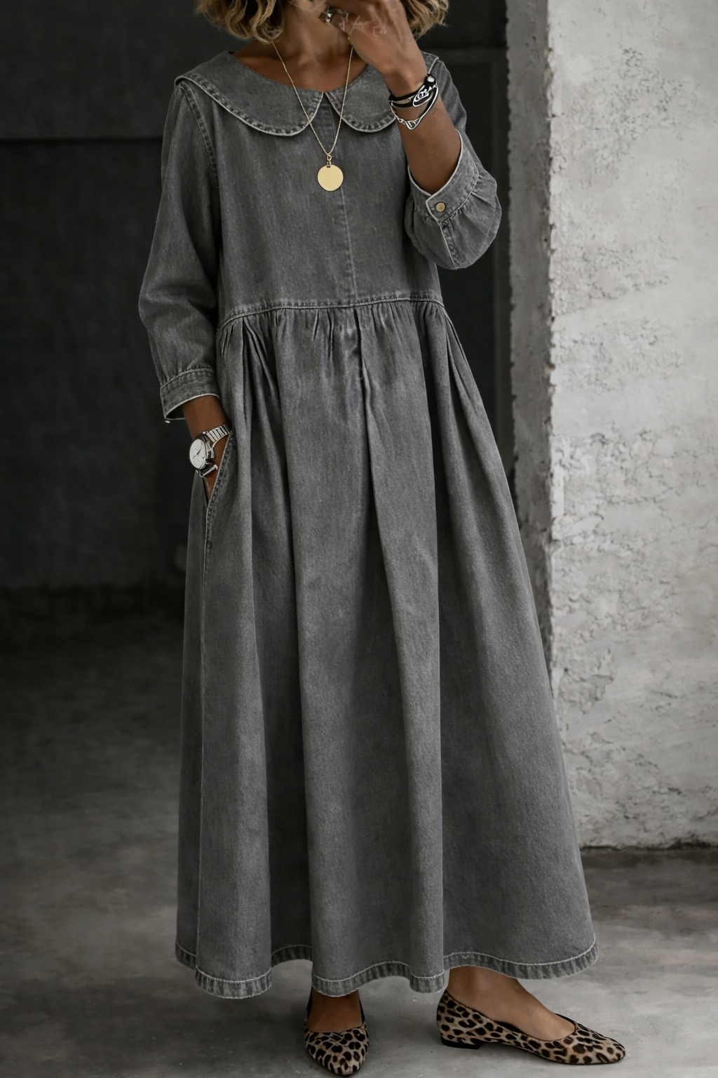Oriana | Abito in Denim con Colletto alla Peter Pan