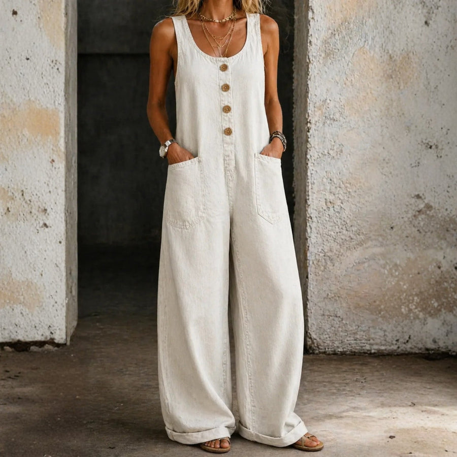 Viviana | Salopette in Denim di Cotone con Lavaggio Vintage