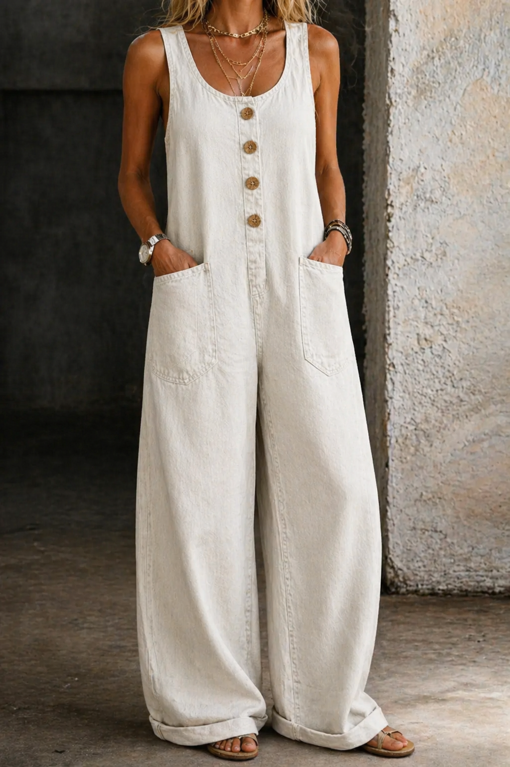 Viviana | Salopette in Denim di Cotone con Lavaggio Vintage