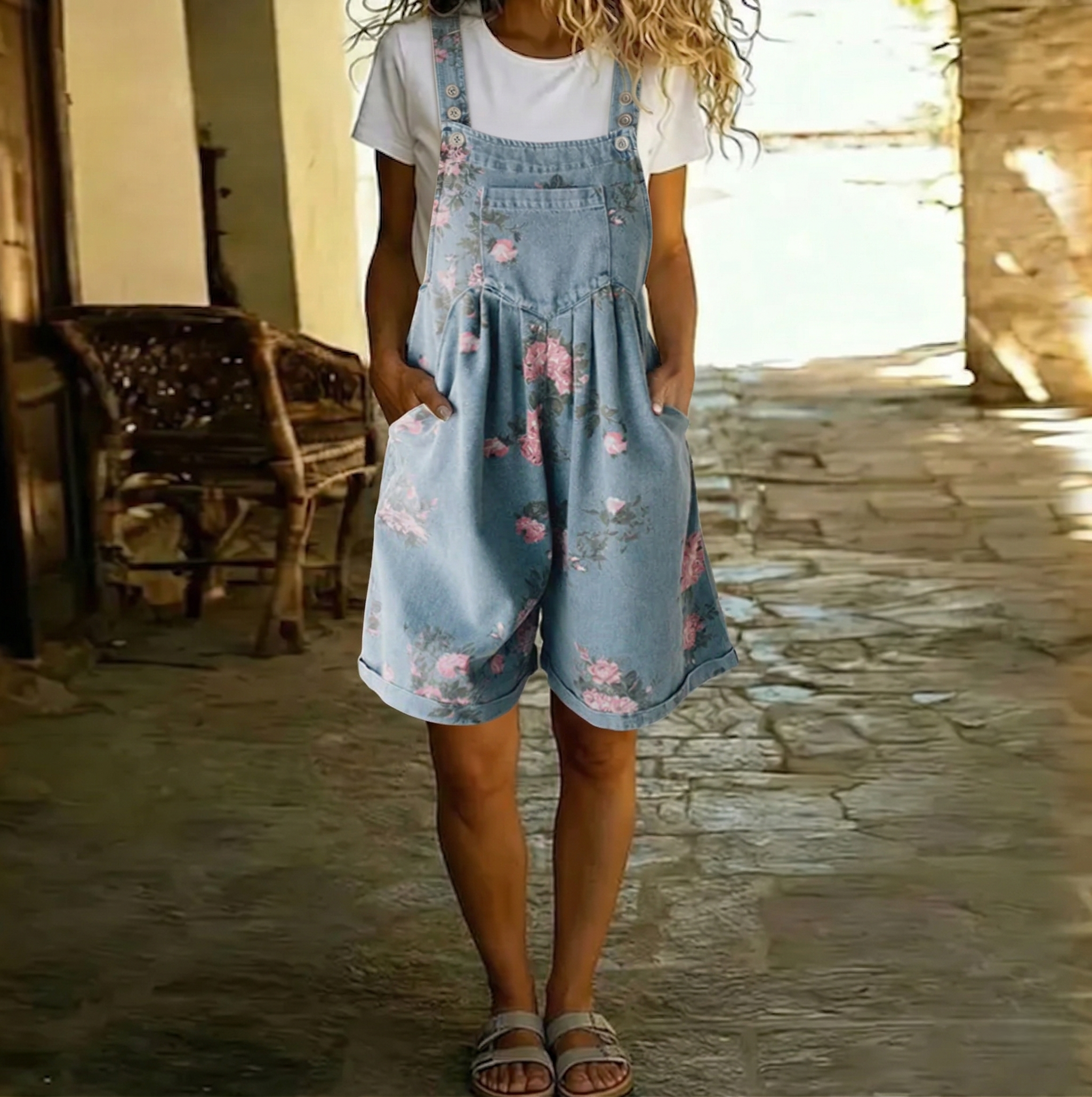 Zoe | Tuta in Denim a Fiori