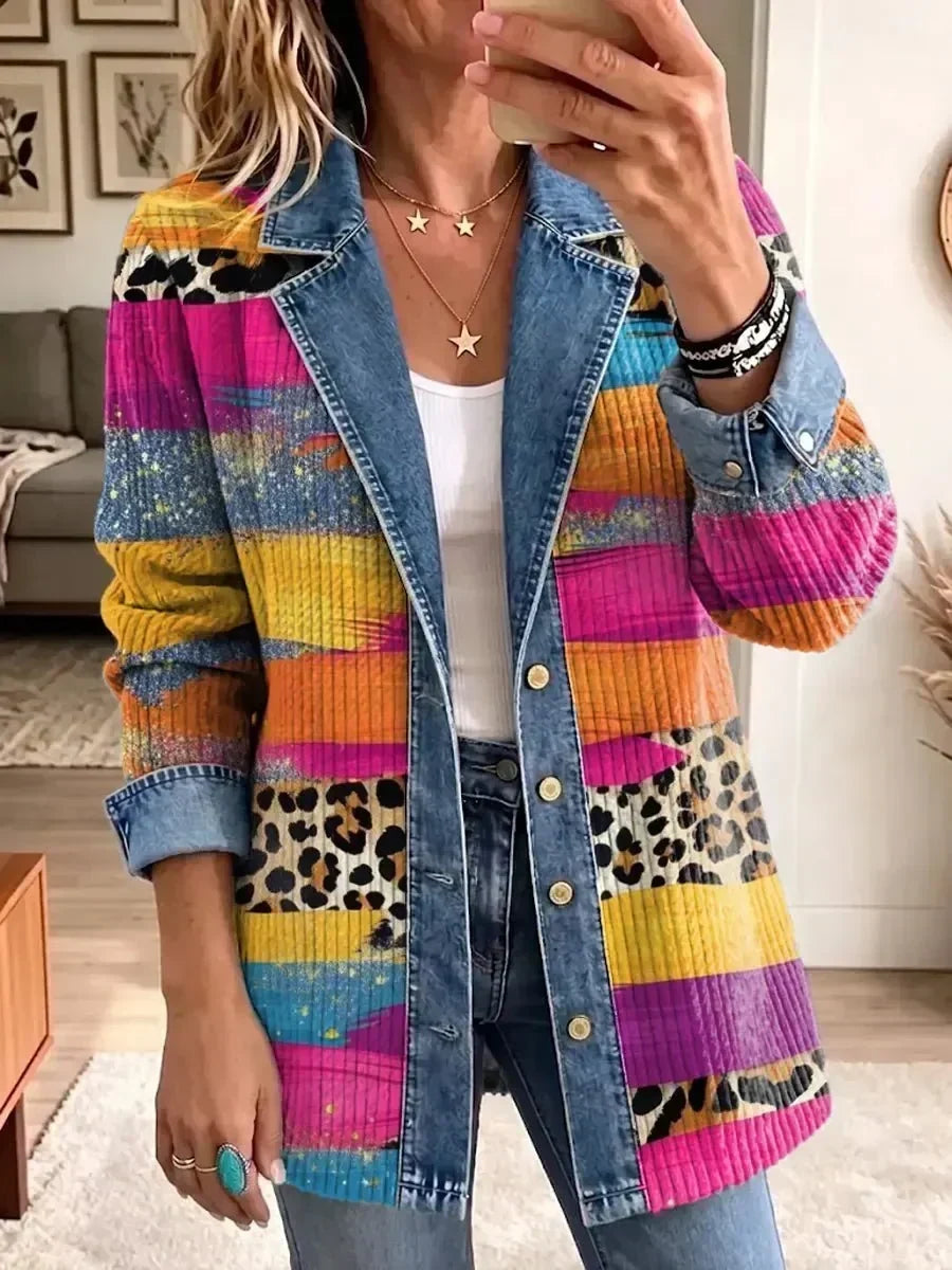 Vittoria | Giacca in Denim con Stampa Leopardata Rétro