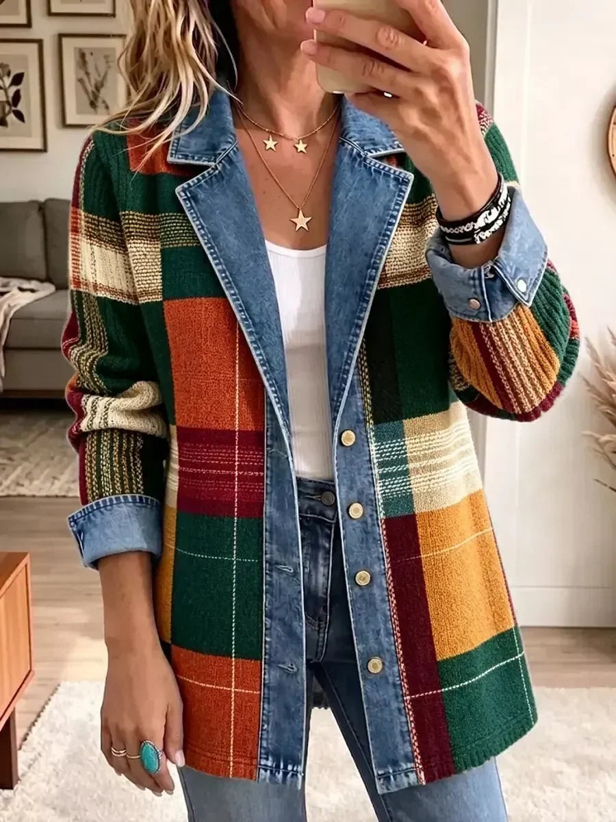 Gabriella | Giacca in Denim con Stampa Artistica a Quadri Rétro
