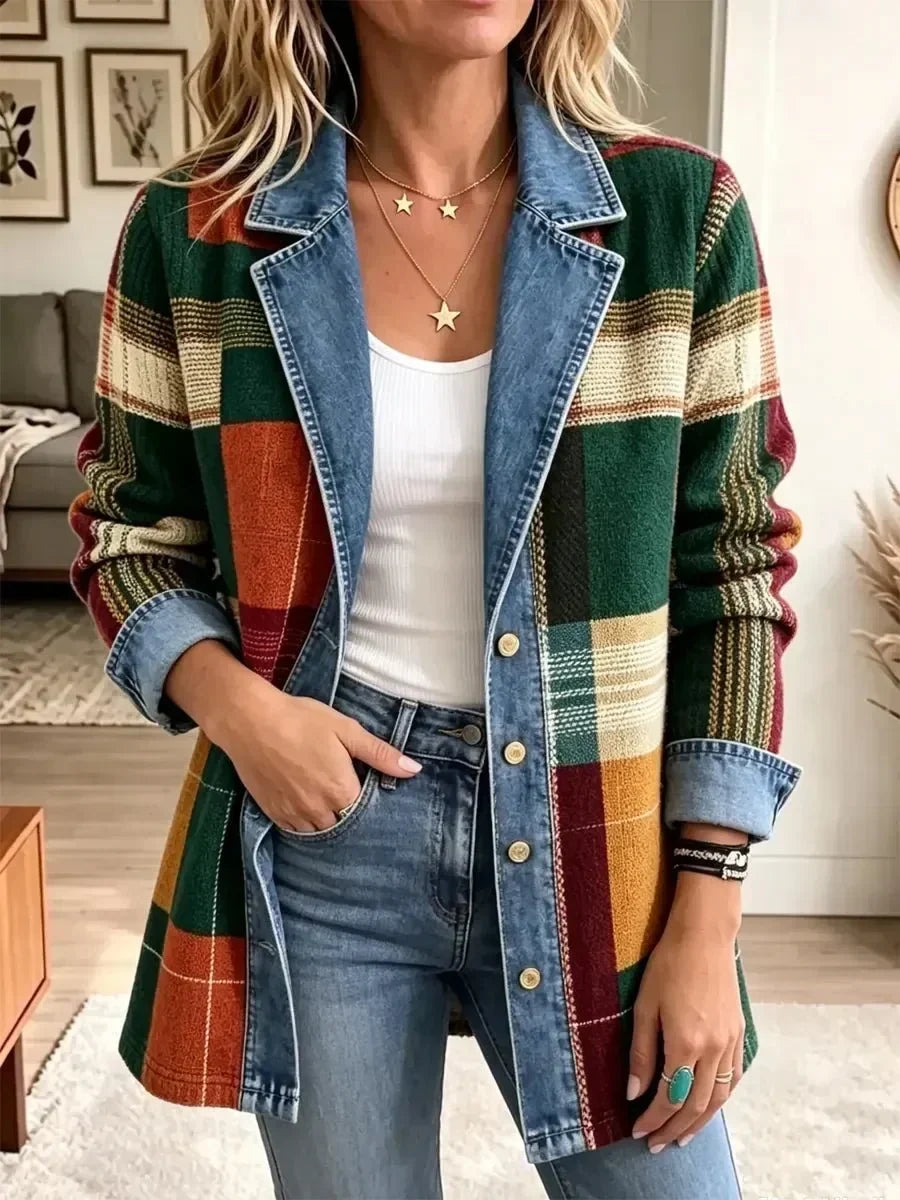 Gabriella | Giacca in Denim con Stampa Artistica a Quadri Rétro