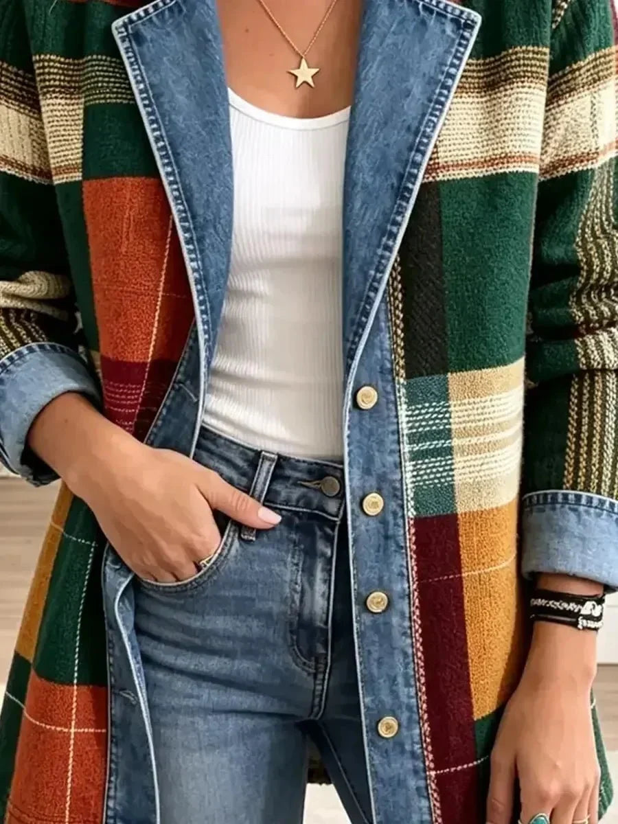 Gabriella | Giacca in Denim con Stampa Artistica a Quadri Rétro