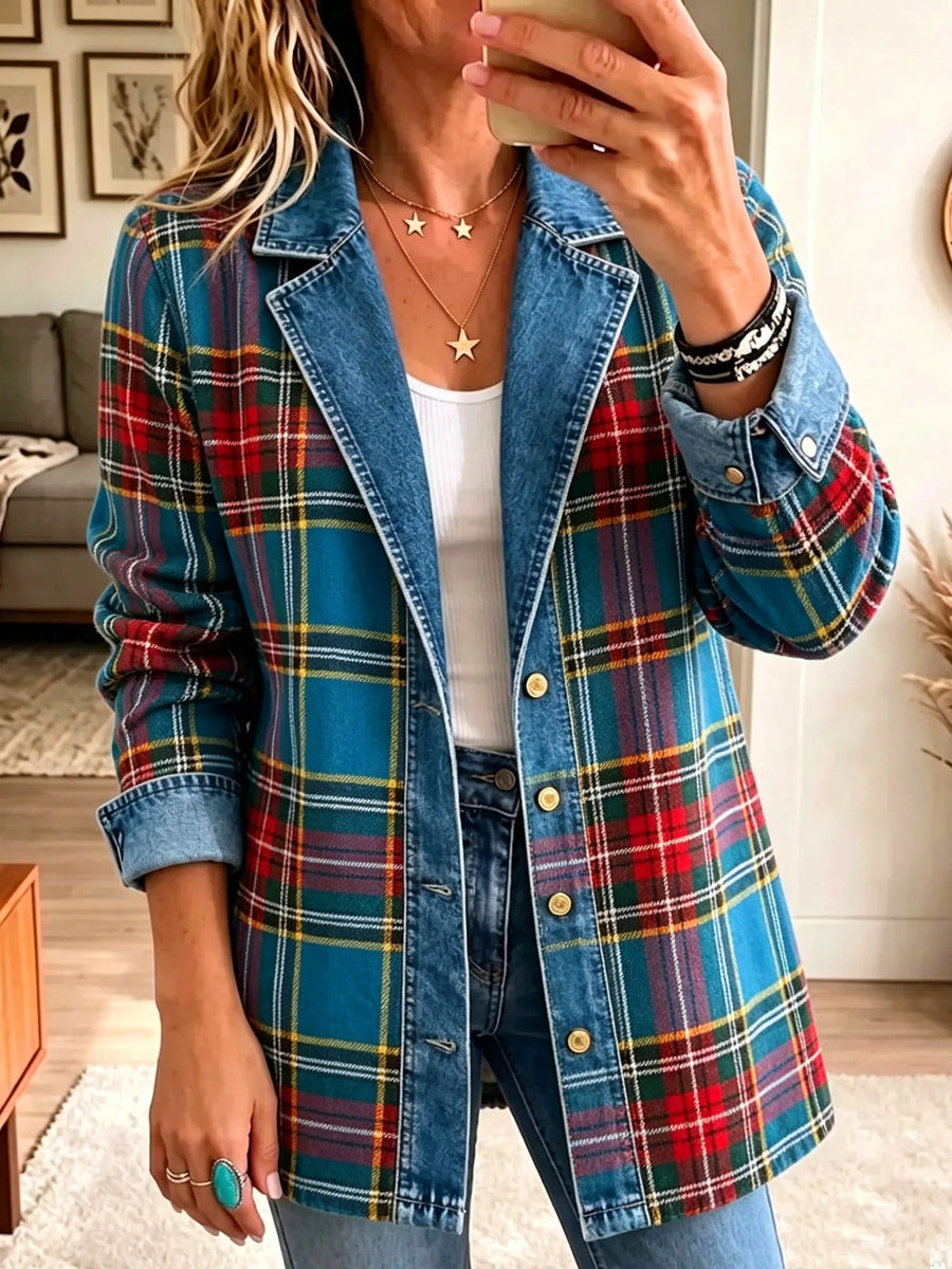 Grazia | Blazer in Denim Patchwork Tartan