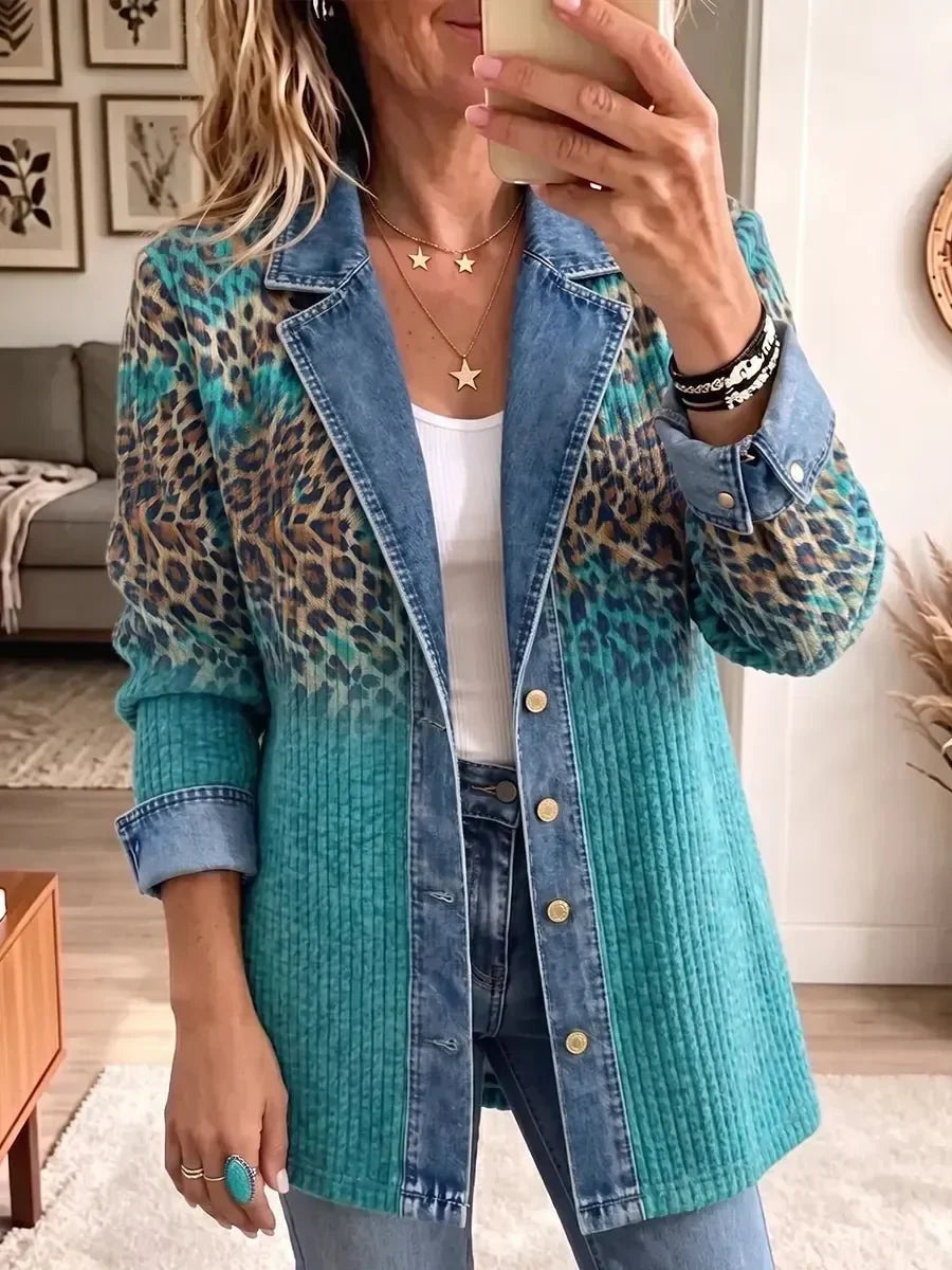Olivia | Giacca in Denim con Stampa Leopardata Vintage
