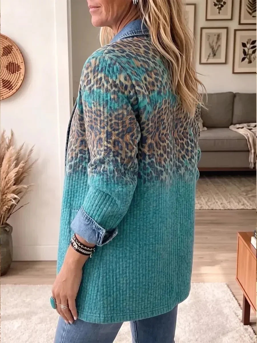 Olivia | Giacca in Denim con Stampa Leopardata Vintage