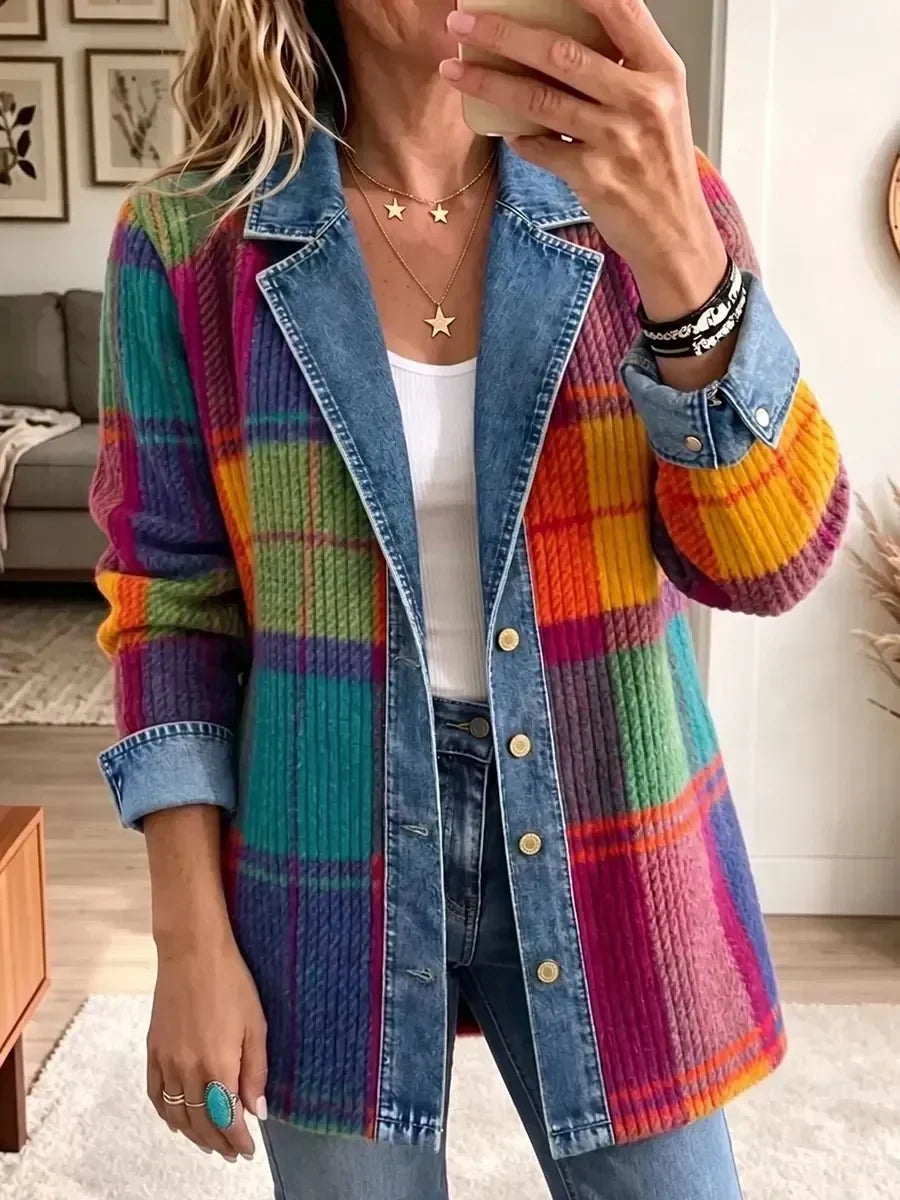 Emma | Giacca in Denim Patchwork a Quadri Vintage