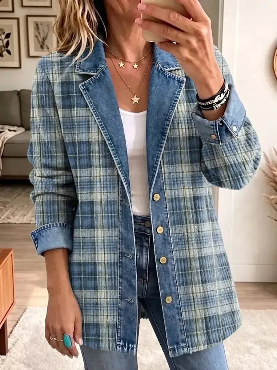 Sofia | Giacca in Denim con Stampa Artistica Rétro