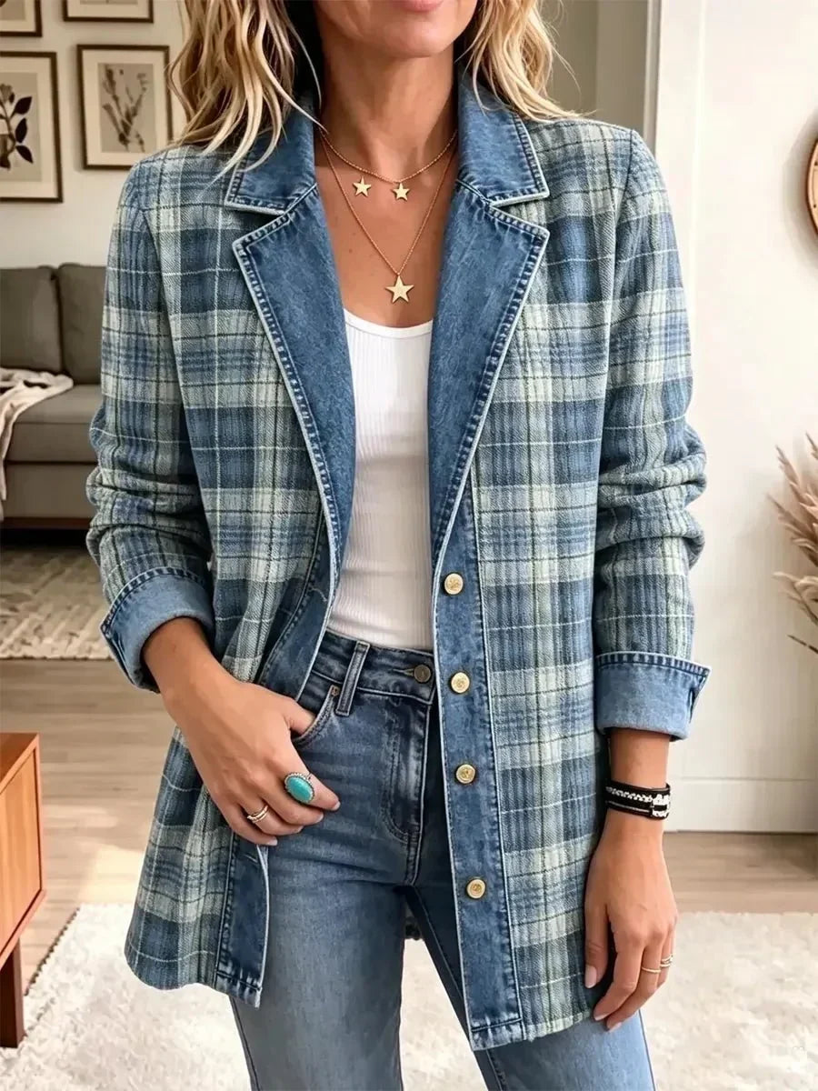 Sofia | Giacca in Denim con Stampa Artistica Rétro