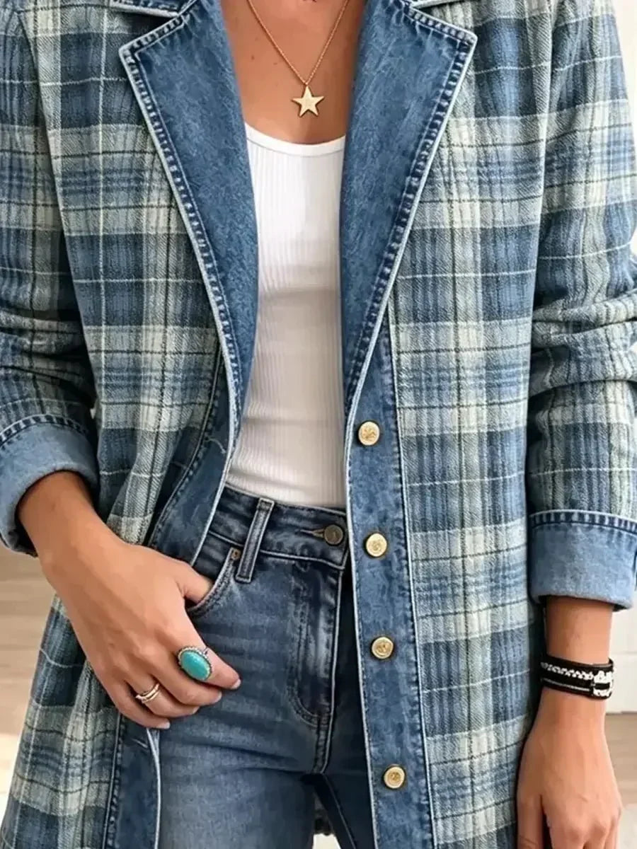 Sofia | Giacca in Denim con Stampa Artistica Rétro
