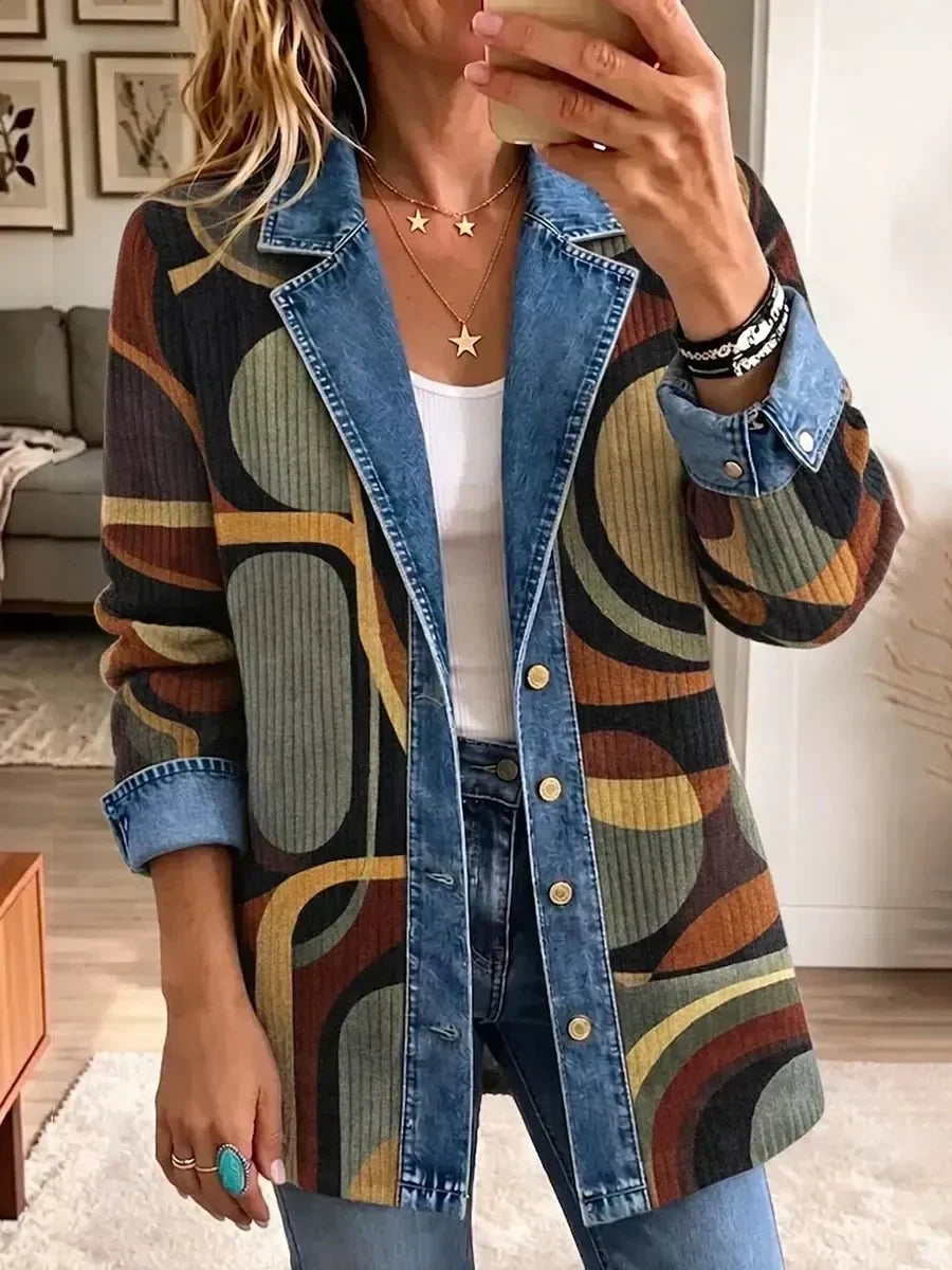 Alessandra | Giacca in Denim con Fantasia Astratta Vintage