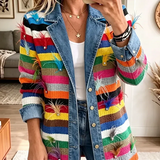 Francesca | Giacca in Denim con Stampa di Piume Vintage