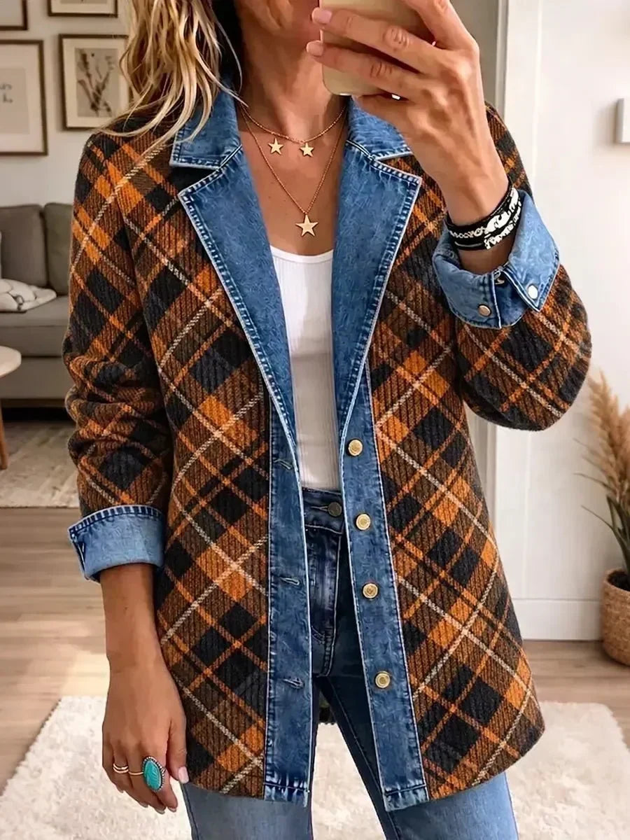 Camilla | Giacca in Denim con Stampa a Blocchi Vintage