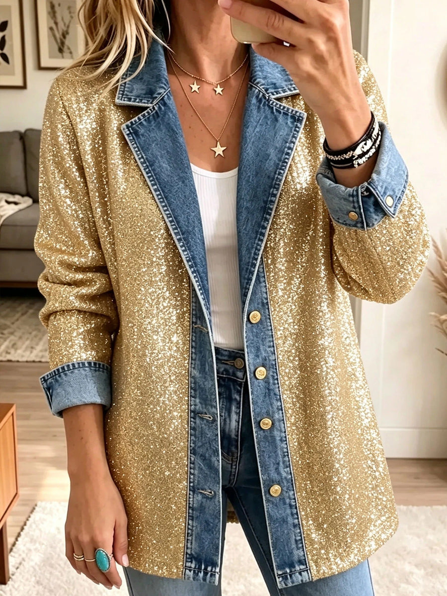 Lucia | Giacca in Denim Patchwork con Glitter Dorati