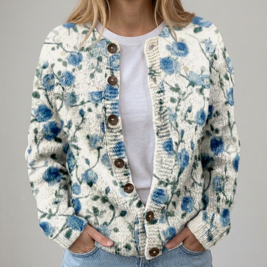 Marlena | Cardigan con Rose ad Acquerello