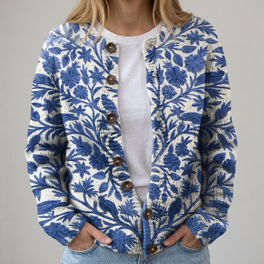 Maria | Cardigan con Stampa Toile Botanica