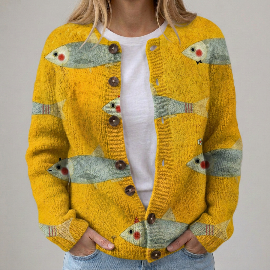 Angela | Cardigan con Motivo di Pesci