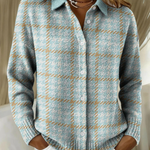 Clara | Cardigan in Maglia a Quadri Azzurri con Bottoni