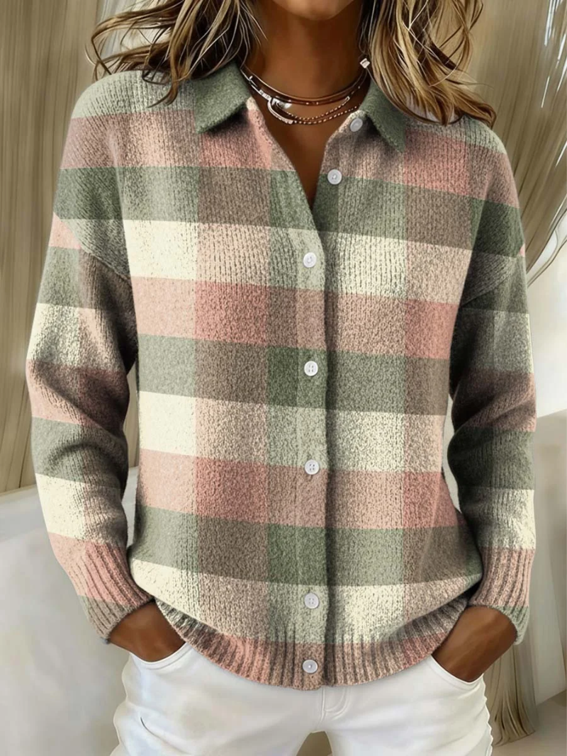 Grazia | Cardigan in Maglia a Quadri Pastello