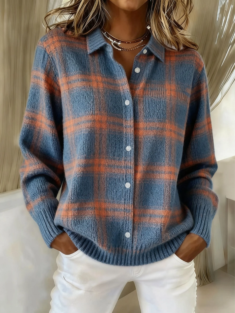 Zaira | Cardigan a Quadri Blu