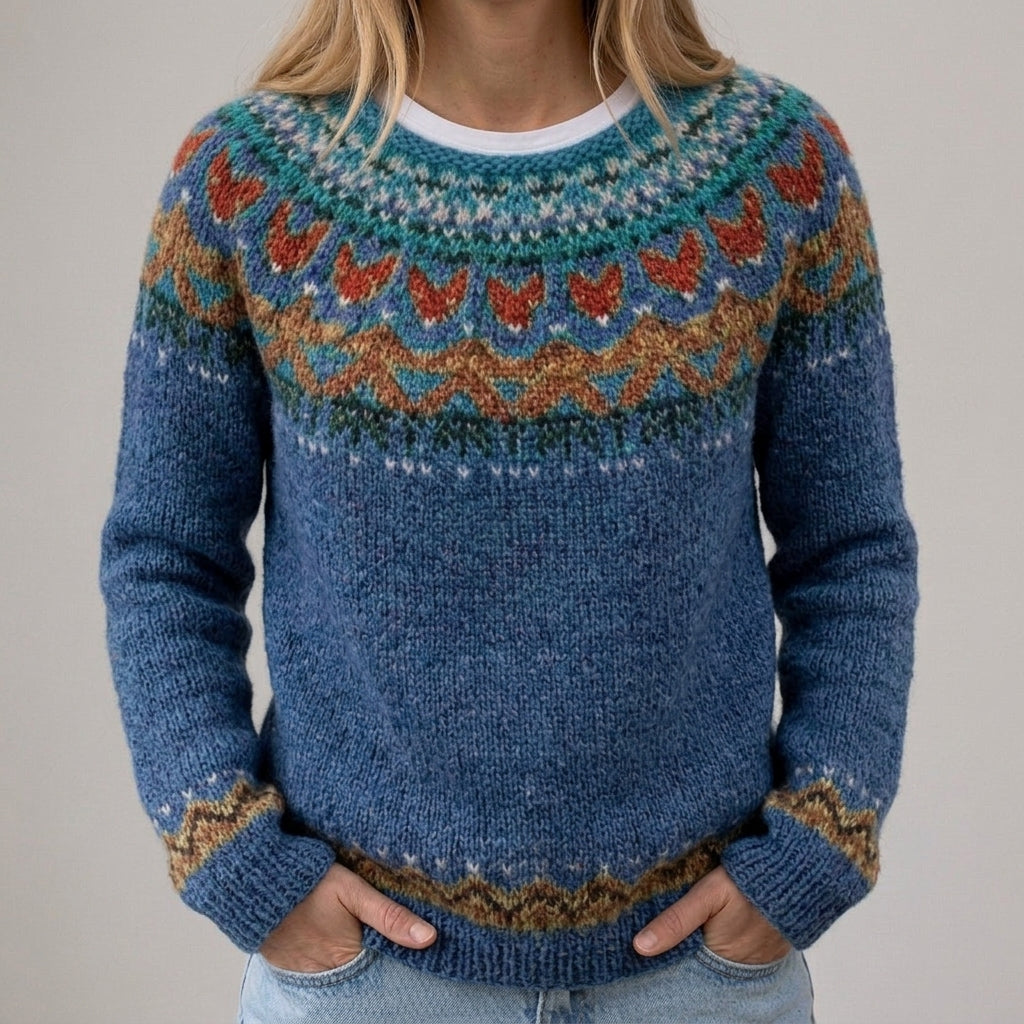 Annalisa | Maglione Blu con Motivo Norvegese