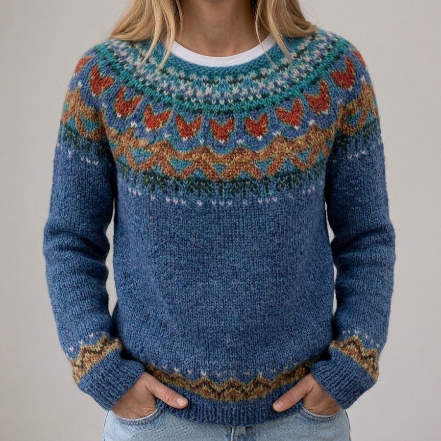 Annalisa | Maglione Blu con Motivo Norvegese