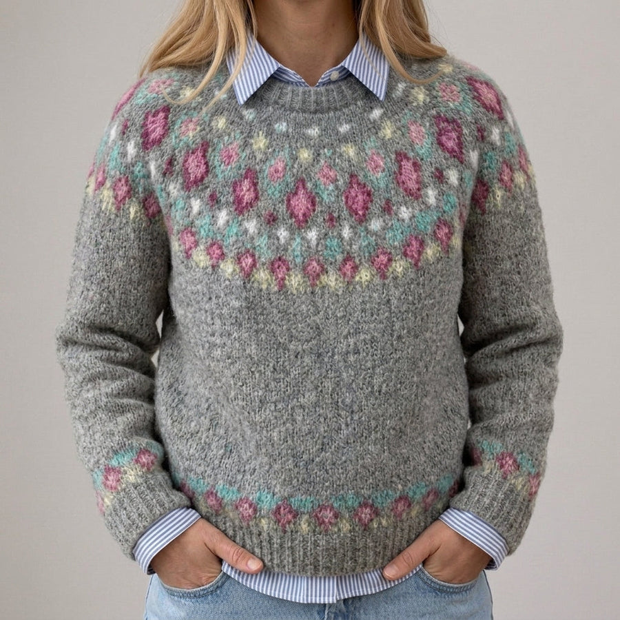 Erica | Maglione Vintage Grigio con Motivo Floreale