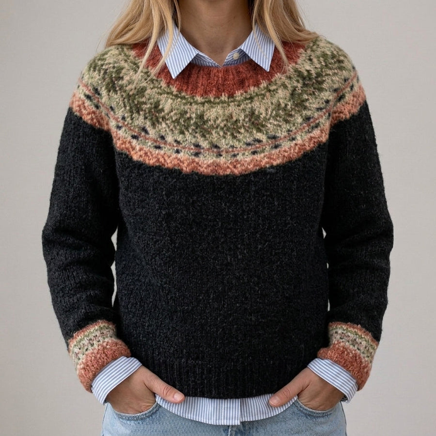 Debora | Maglione Vintage Nero con Sprone Norvegese