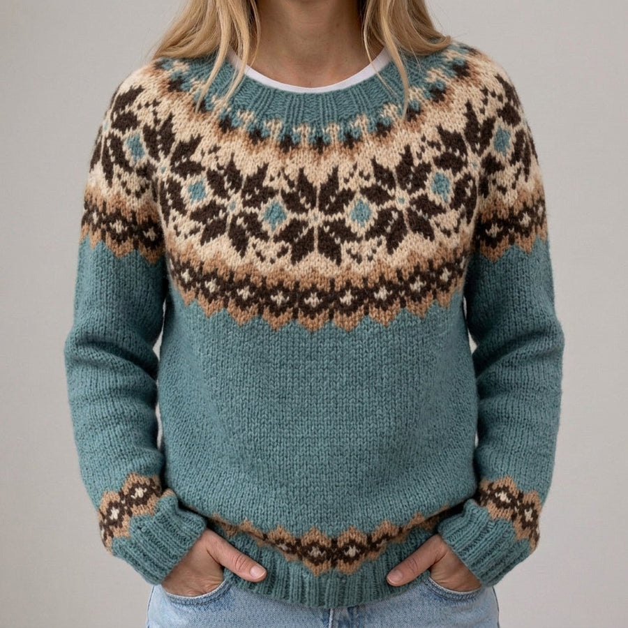Giada | Maglione Verde con Motivo Norvegese