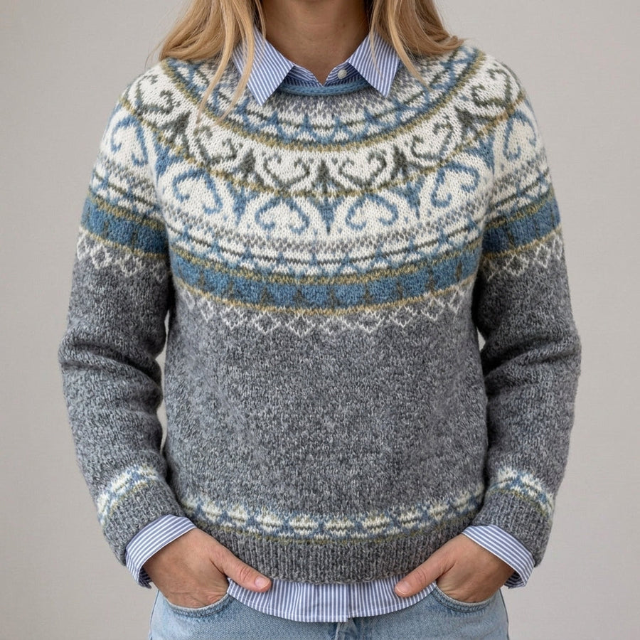Ester | Maglione Vintage Grigio Chiaro con Motivo Norvegese