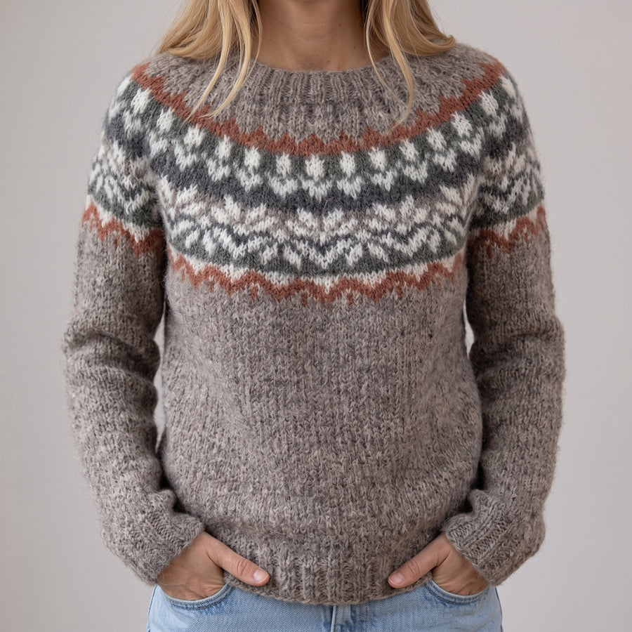 Lucrezia | Maglione Retrò Grigio con Motivo Norvegese