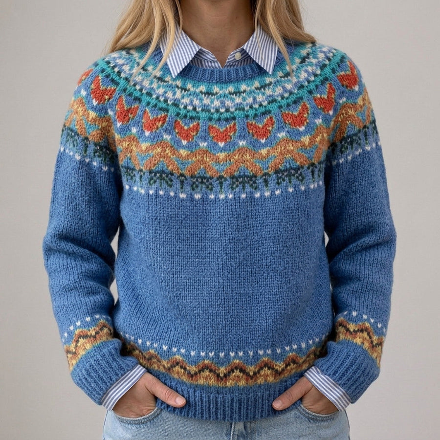 Letizia | Maglione Vintage Blu con Motivo Norvegese