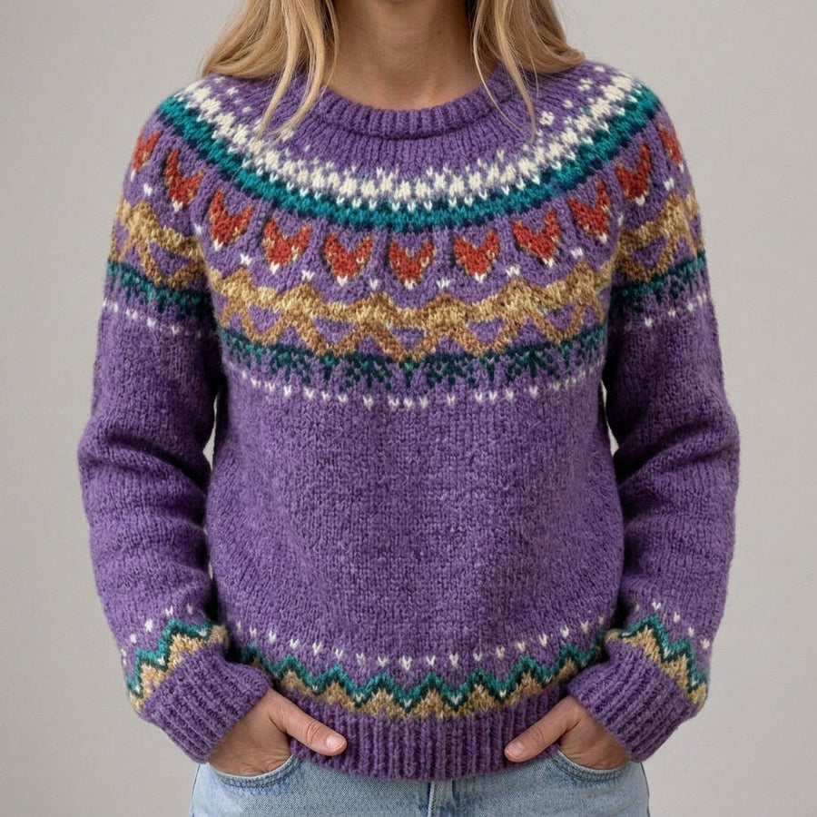 Fiorella | Maglione Vintage Lilla con Motivo Norvegese