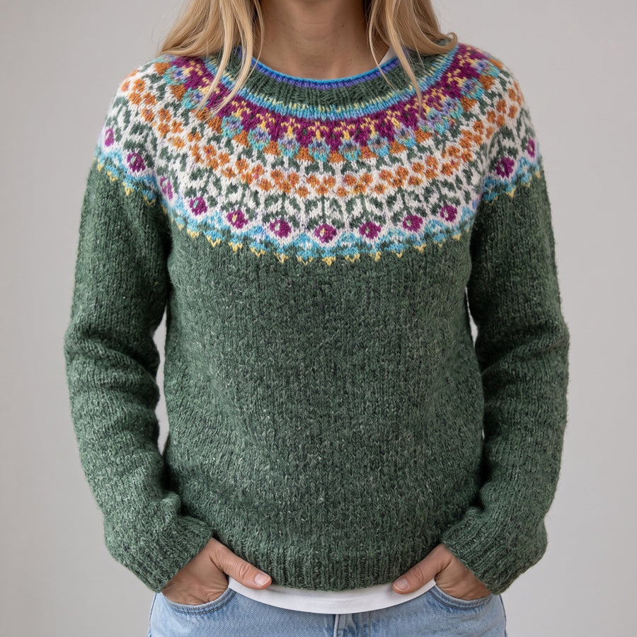 Livia | Maglione Retrò Grigio con Motivo Norvegese Multicolore