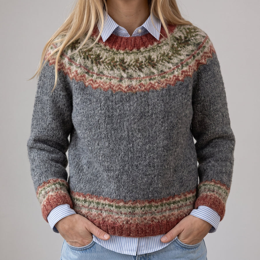 Carolina | Maglione Vintage Grigio con Motivo Norvegese