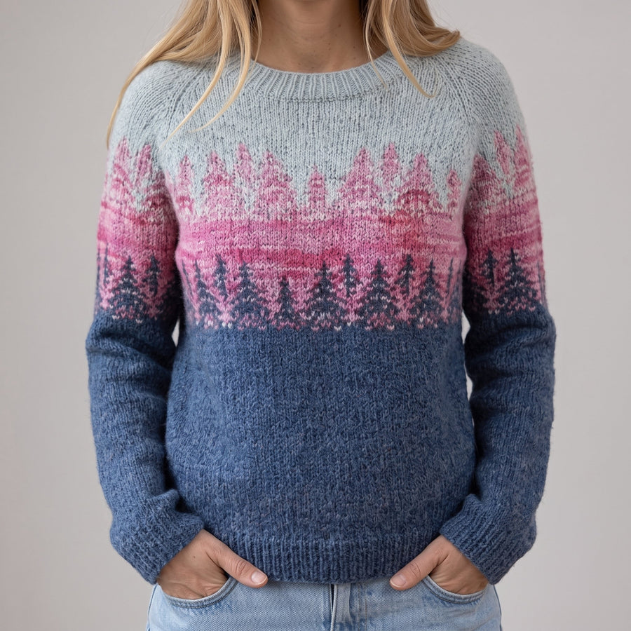 Donatella | Maglione Retrò Blu con Motivo Abeti