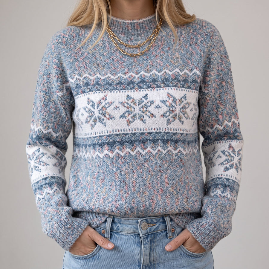 Adriana | Maglione Vintage Azzurro con Motivo Norvegese