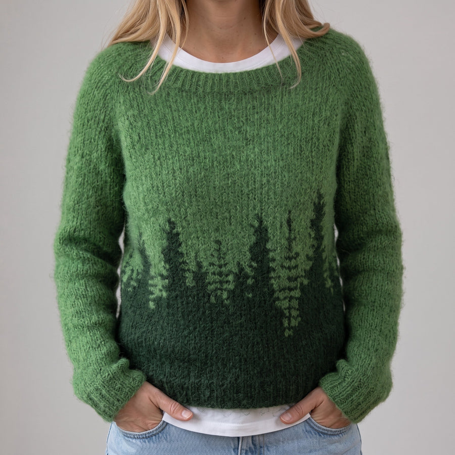 Mirella | Maglione Retrò Verde con Motivo Abeti