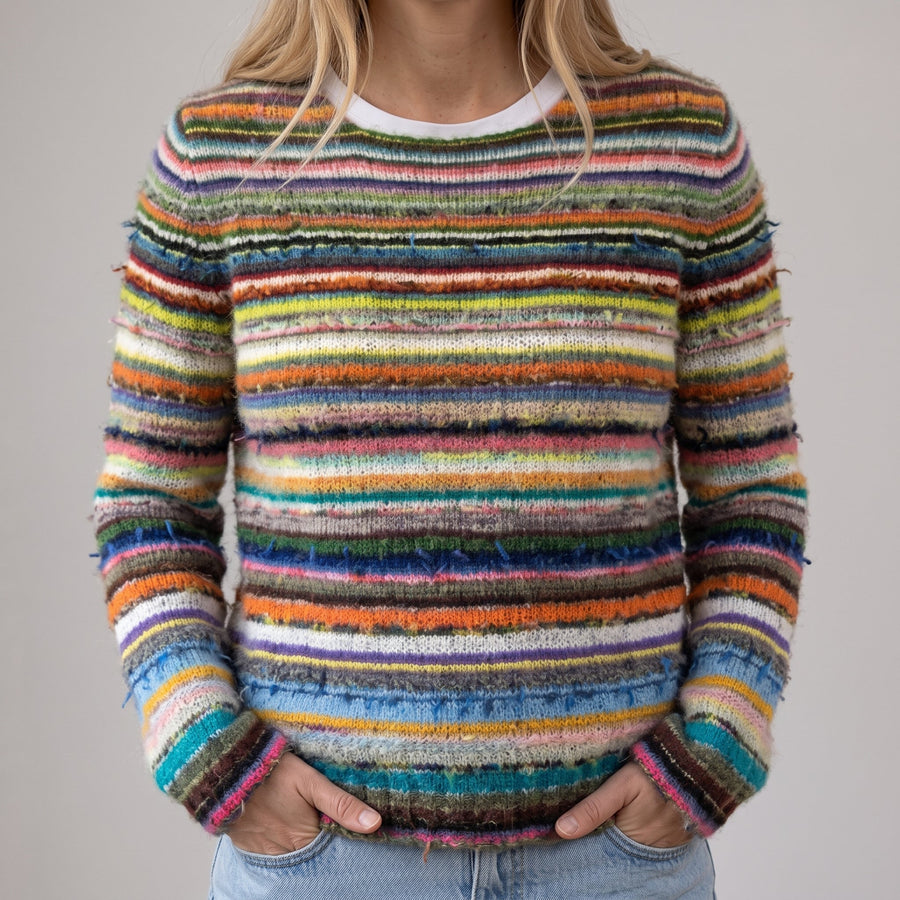 Allegra | Maglione Retrò Scuro a Righe Colorate