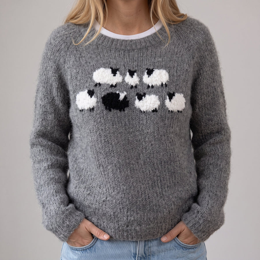 Cecilia | Maglione Grigio con Motivo Pecorelle