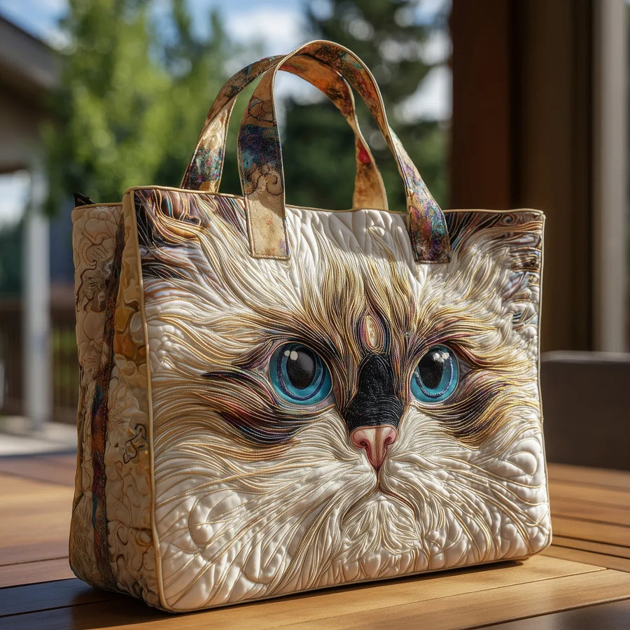 Cristina | Borsa Fatta a Mano con Gatto Bianco dagli Occhi Blu