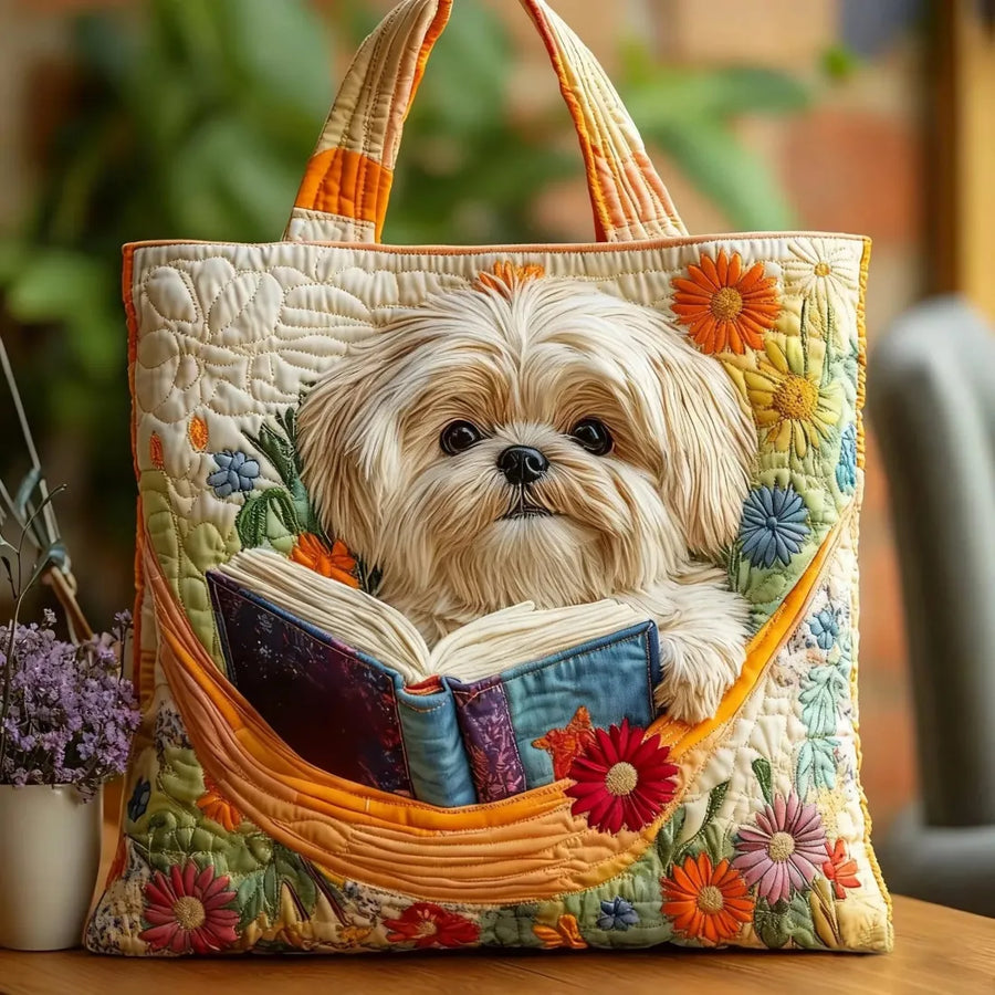 Roberta | Borsa Shih Tzu Fatta a Mano con Libro e Fiori