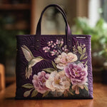 Chiara | Borsa per la Spesa Trapuntata Viola con Colibrì e Orchidee