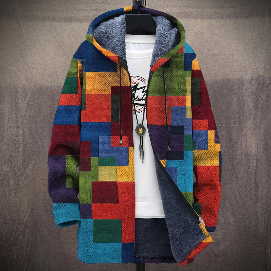 Vera | Cappotto con Cappuccio a Patchwork di Colori