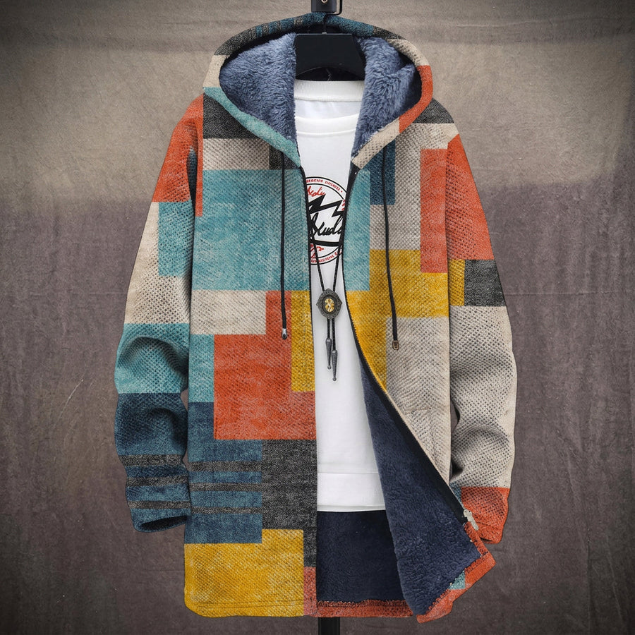 Rosanna | Cappotto con Cappuccio a Patchwork Arancio e Turchese