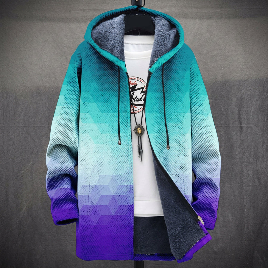 Antonia | Cappotto con Cappuccio Sfumato Turchese e Viola