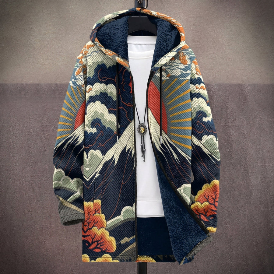 Assunta | Cappotto con Cappuccio a Onda Giapponese e Monte Fuji